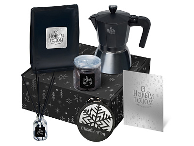 Подарочный набор Re:Vive с гейзерной кофеваркой, кофе и диффузором (Чёрный)