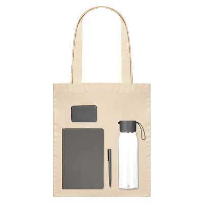 Подарочный набор Welcome Pack, серый (бутылка, ежедневник, ручка, ЗУ, шоппер) (Серый, бежевый)
