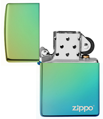 Зажигалка ZIPPO Logo с покрытием High Polish Teal, латунь/сталь, зелёная, глянцевая, 38x13x57 мм