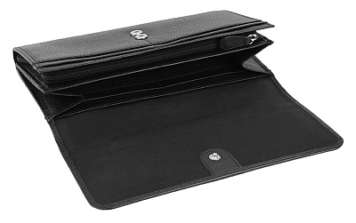 Кошелёк женский BUGATTI Linda, чёрный, натуральная воловья кожа, 19х3х10 см