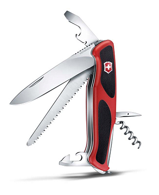 Нож перочинный VICTORINOX RangerGrip 55, 130 мм, 12 функций, с фиксатором лезвия, красный с чёрным