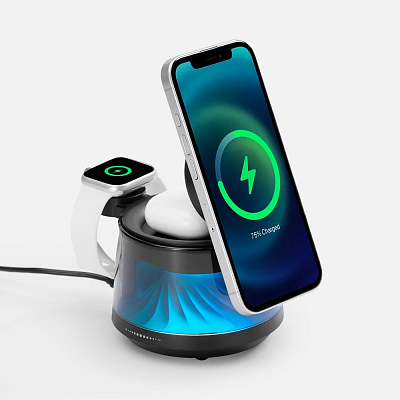 Bluetooth-колонка с подсветкой и беспроводной зарядкой Quantium, черная (Чёрный) Bluetooth-колонка с подсветкой и беспроводной зарядкой Quantium, черная (Чёрный)