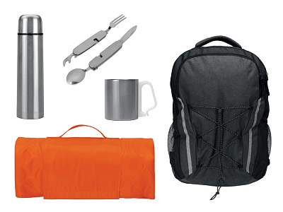 Набор туриста с термосом, кружкой, столовыми приборами и пледом (Неоновый оранжевый, темно-серый, оранжевый) Набор туриста с термосом, кружкой, столовыми приборами и пледом (Неоновый оранжевый, темно-серый, оранжевый)