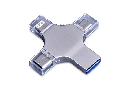 USB 3.0-флешка на 256 Гб 4-в-1 с разъемами Micro USB, Type-C и Lightning (Серебристый) USB 3.0-флешка на 256 Гб 4-в-1 с разъемами Micro USB, Type-C и Lightning (Серебристый)