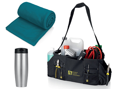 Набор для автомобиля с пледом, термокружкой в сумке для инструментов (Синий индиго) Набор для автомобиля с пледом, термокружкой в сумке для инструментов (Синий индиго)