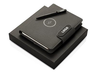 Подарочный набор Twilight: органайзер А5 с беспроводной зарядкой и металлическая шариковая ручка со светящимся логотипом (Чёрный) Подарочный набор Twilight: органайзер А5 с беспроводной зарядкой и металлическая шариковая ручка со светящимся логотипом (Чёрный)