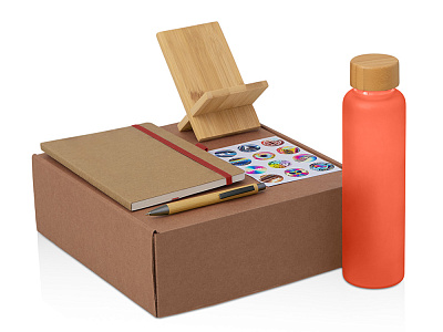 Набор Wooden с бутылкой, блокнотом, ручкой и подставкой для телефона (Красный, темно-серый) Набор Wooden с бутылкой, блокнотом, ручкой и подставкой для телефона (Красный, темно-серый)