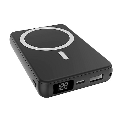 Магнитный внешний аккумулятор Quantum с беспроводной зарядкой (15W), 10000 Mah, черный (Чёрный) Магнитный внешний аккумулятор Quantum с беспроводной зарядкой (15W), 10000 Mah, черный (Чёрный)