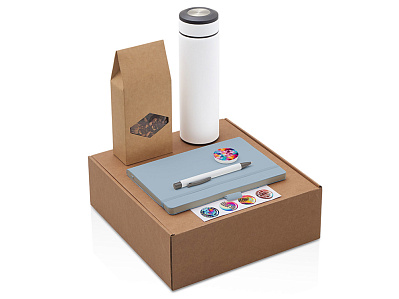 Набор Warmpage с термосом, блокнотом, ручкой и чаем (Голубой, серый) Набор Warmpage с термосом, блокнотом, ручкой и чаем (Голубой, серый)